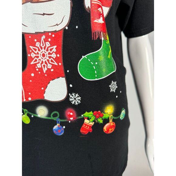 Christmas Chihuahua Stocking T-Shirt Port & Company Medium 100% Cotton Black - Picture 13 of 16